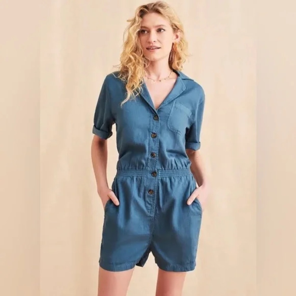 Faherty Stormy Seas Arlie Button-Up Romper Size Small